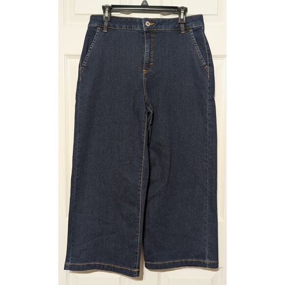 Style & Co Jeans Women's SZ 12 High-Rise Wide-Leg Slimming Pocket Crop Dark Wash - Picture 11 of 13
